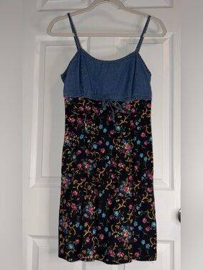 Vintage Ivy Club Classics Floral Denim Slip Dress Cottagecore Grunge Size 7/8